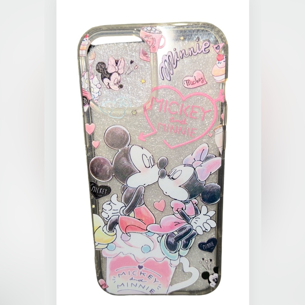 IPhone 12 Max Pro Pink and White Disney Phone Case with Heart Motifs